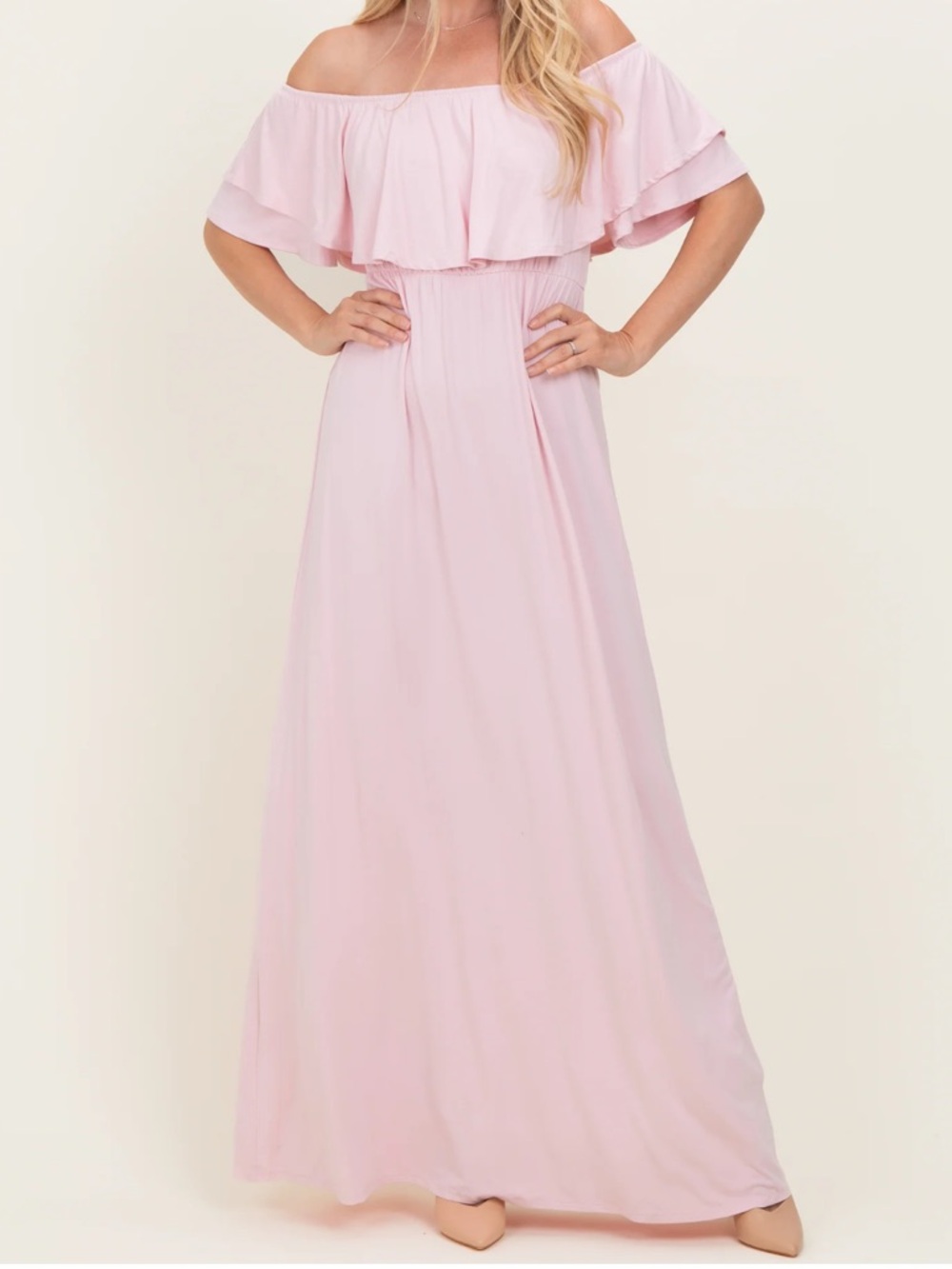 Pinkblush Blush Pink Off Shoulder Ruffle Maxi Dress | Size Small